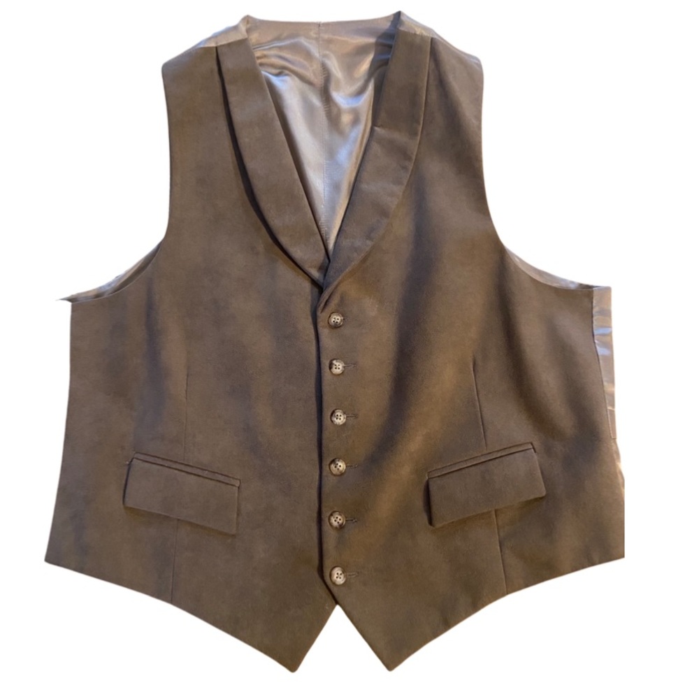 Suede Leather Vest Unbranded Front Button Men’s Khaki Green/Tan